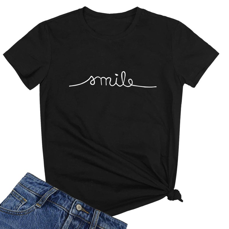 YITAN Women Graphic Cute Tee Funny T Shirts Black Large - Image 1